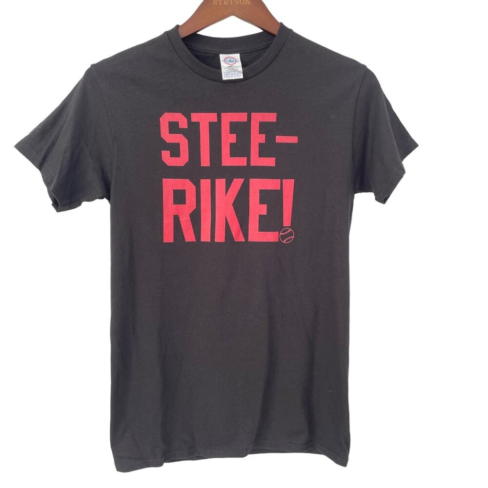 Baseball Stee-Rike Graphic Tee Size Small Black Crewneck Short Sleeve Cotton